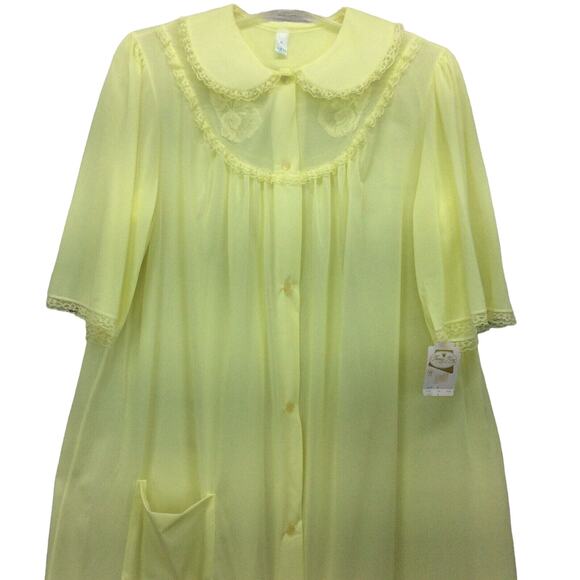 Vtg Nancy King Lingerie Housecoat Women's M Short Sleeve Lace Trim Button Front - Picture 7 of 11